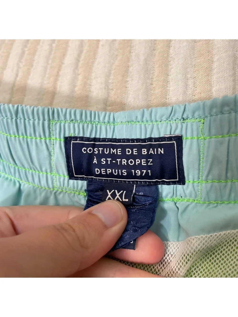Vilebrequin Men's Green And Teal Swim Trunks with Turtle Embroidery
